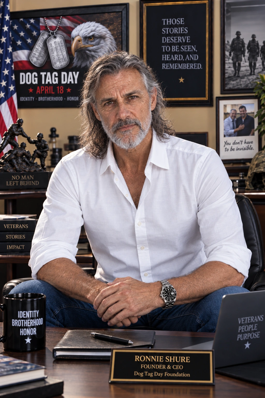 Ronnie Shure, Founder and CEO, seated in his office wearing a white button-down shirt and jeans